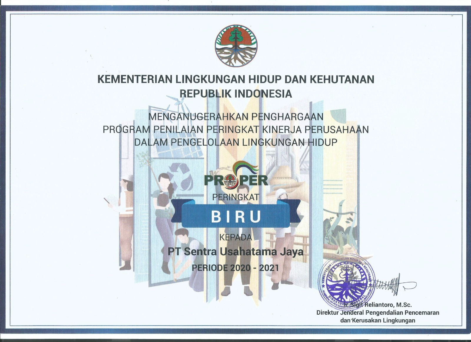 Sertifikat KLHK Propper Biru 2020 - PT Sentra Usahatama Jaya
